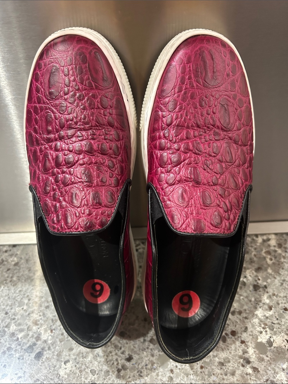 Women’s Burgundy Croc-Embossed Slip-On Loafers